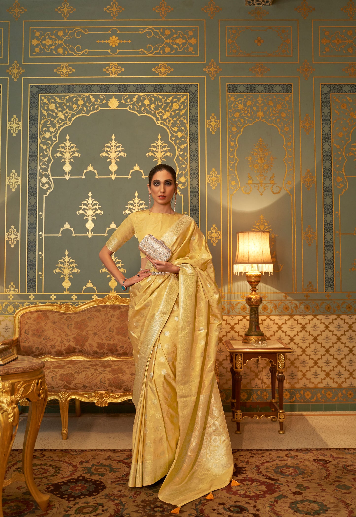 Yellow Kandana Silk Handloom Saree