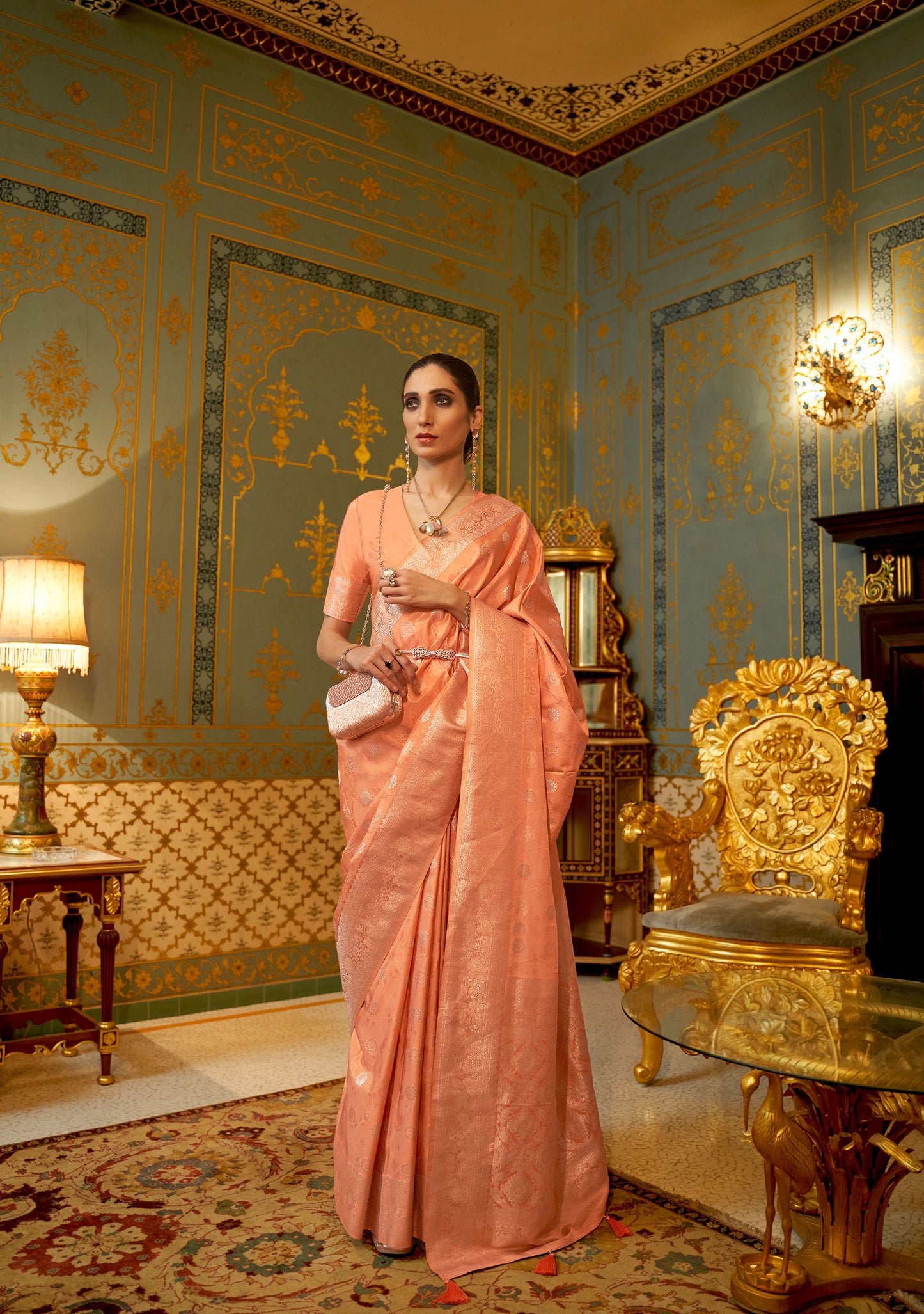 Peach Kandana Silk Handloom Saree