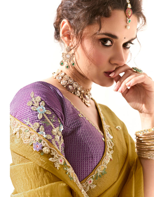 Yellow Organza Tissue Heavy butta embroidery Designer Runway Saree