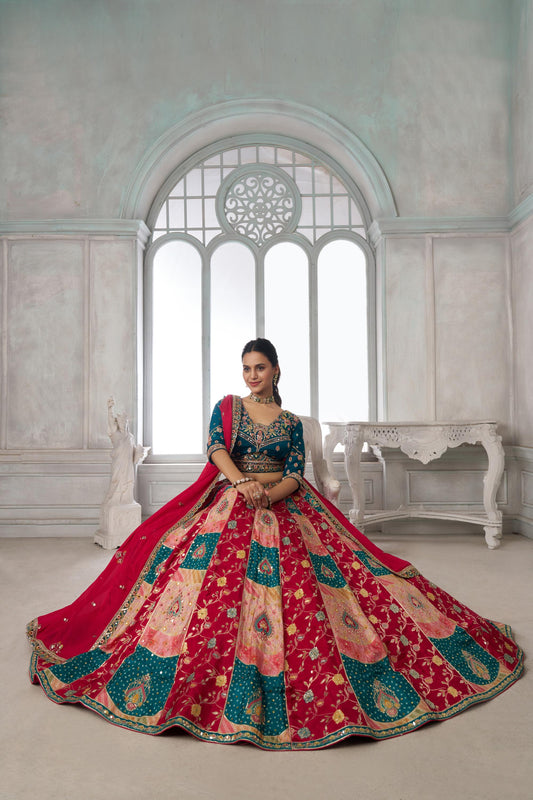 Multi Color & Blue Chinnon Thread & Zari Work Bridesmaid Lehenga for Wedding