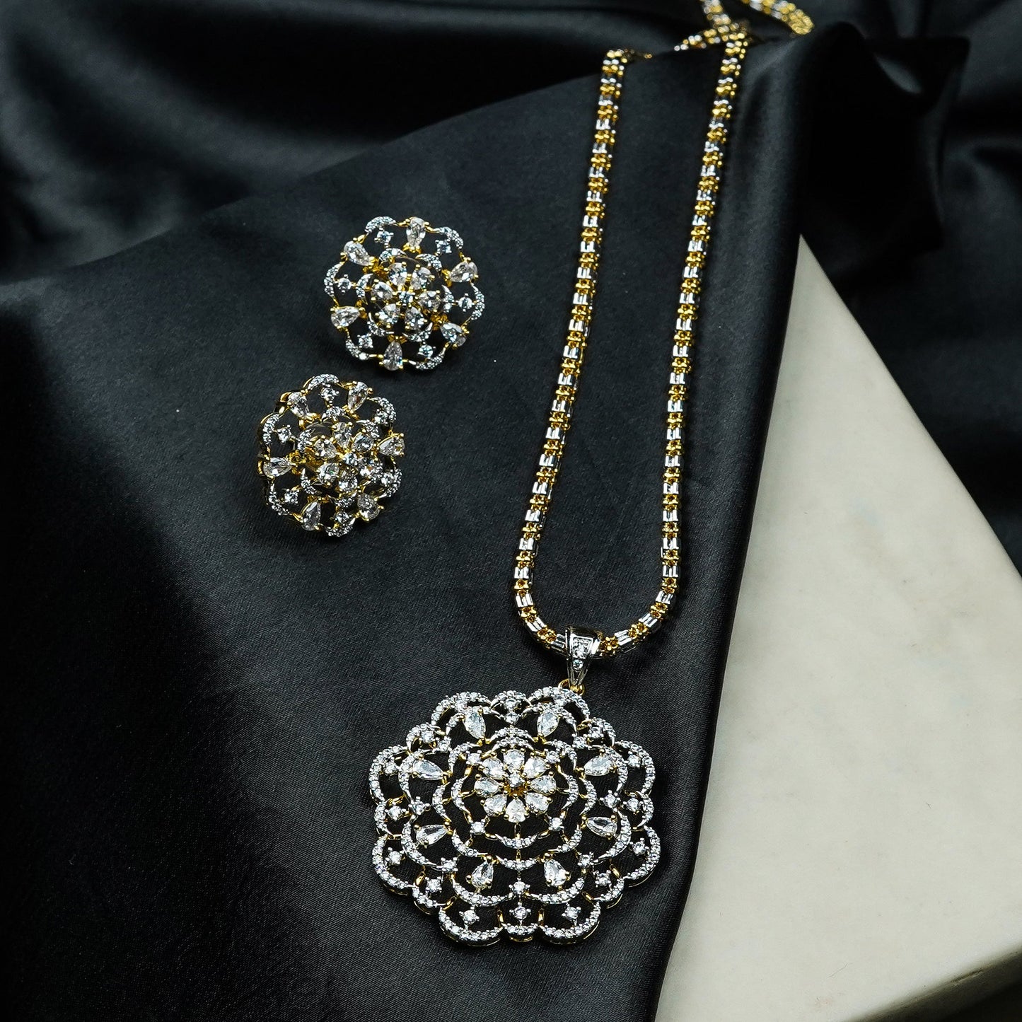 Golden Blossom Sparkle Pendant Set