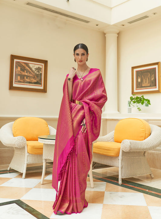 Rose Pink Kishika Silk Sequins Saree