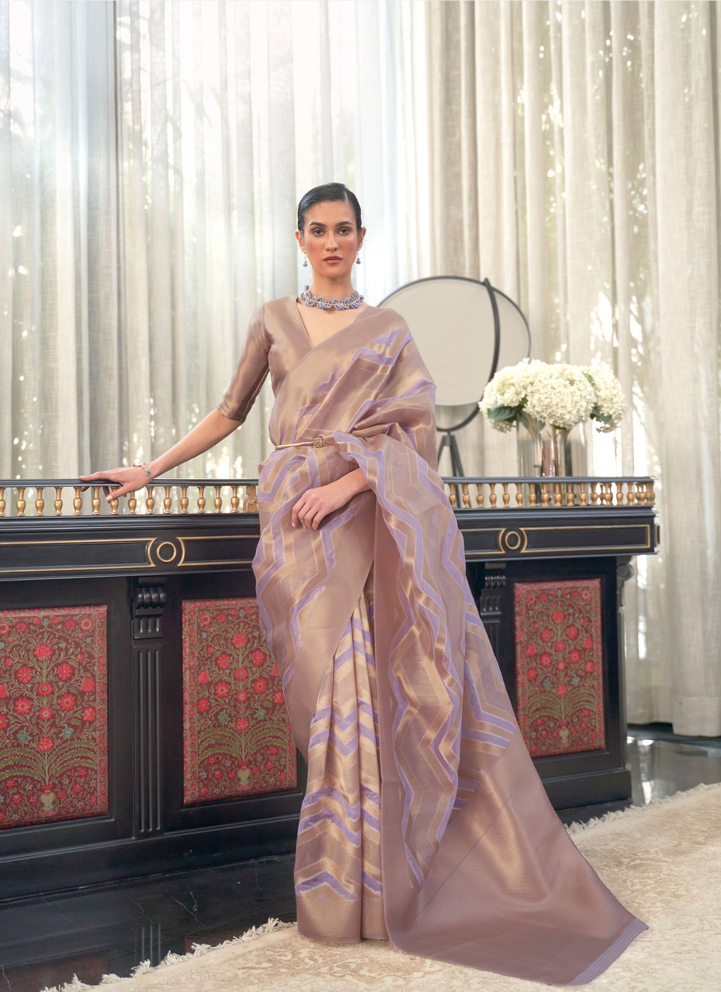 Light Purple Kelena Organza Lehriya Handloom Saree