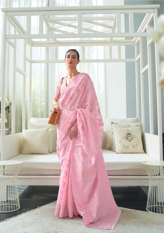 Pink Kashidha Lucknowi Chikankari woven saree