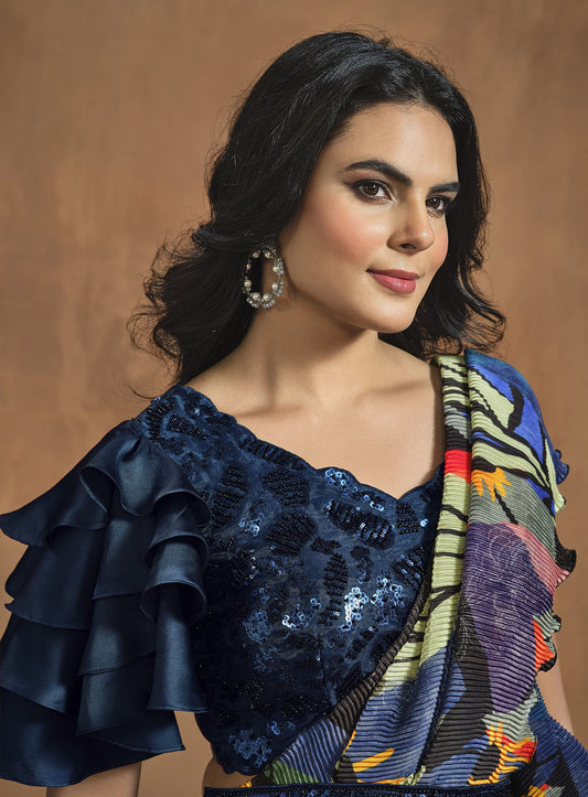 Multi Color Satin Silk Readymade Digital Printed Saree