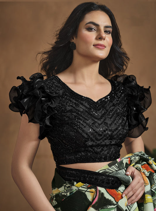 Multi Color Satin Silk Readymade Digital Printed Saree