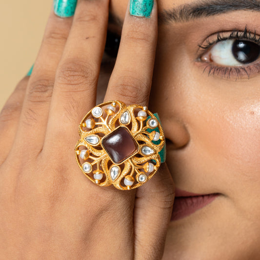 Antique Semi Precious Adjustable Statement Ring