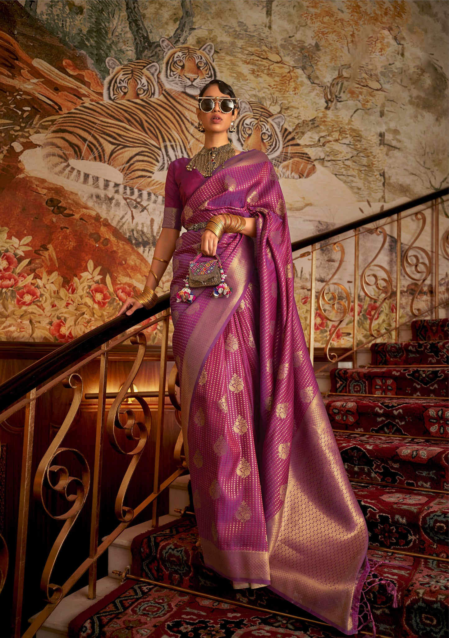 Purple Kurina Silk Nylon Chinnon Saree