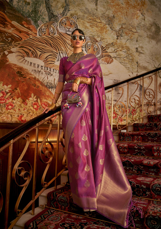 Purple Kurina Silk Nylon Chinnon Saree