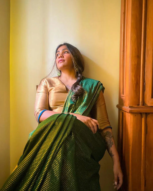 Saira Green Zari Pure Cotton Saree