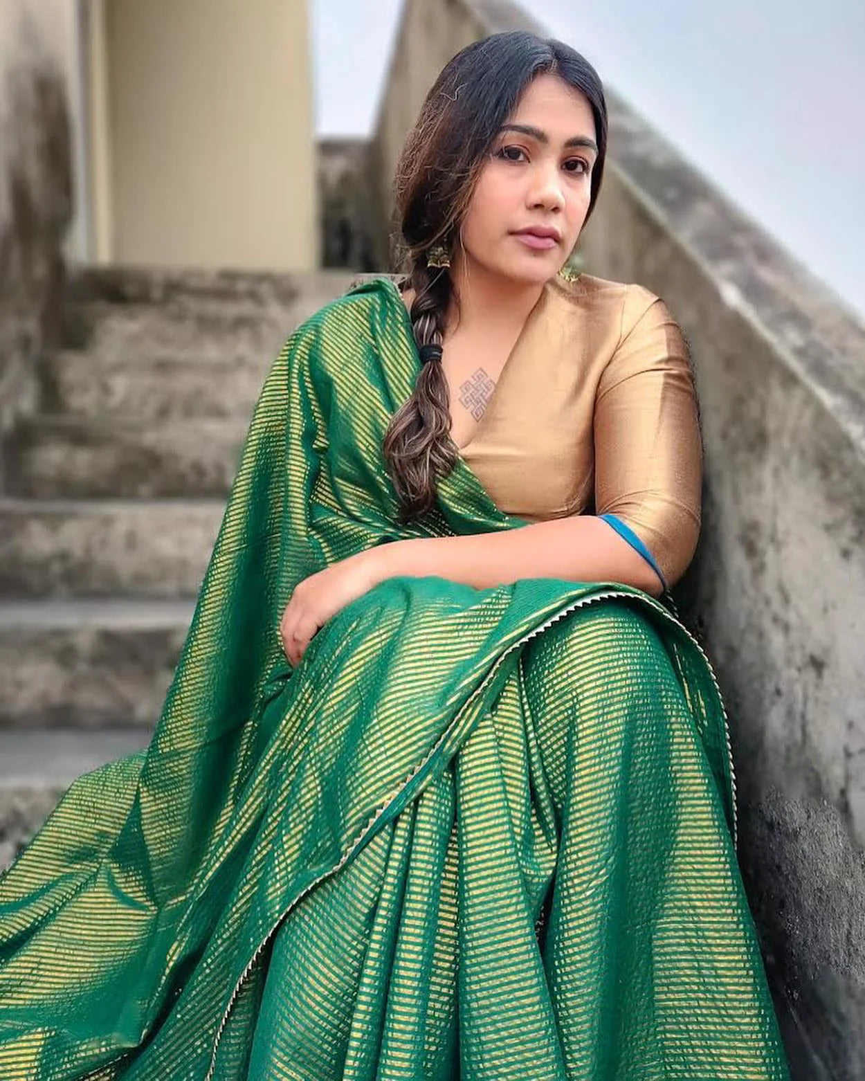 Saira Green Zari Pure Cotton Saree