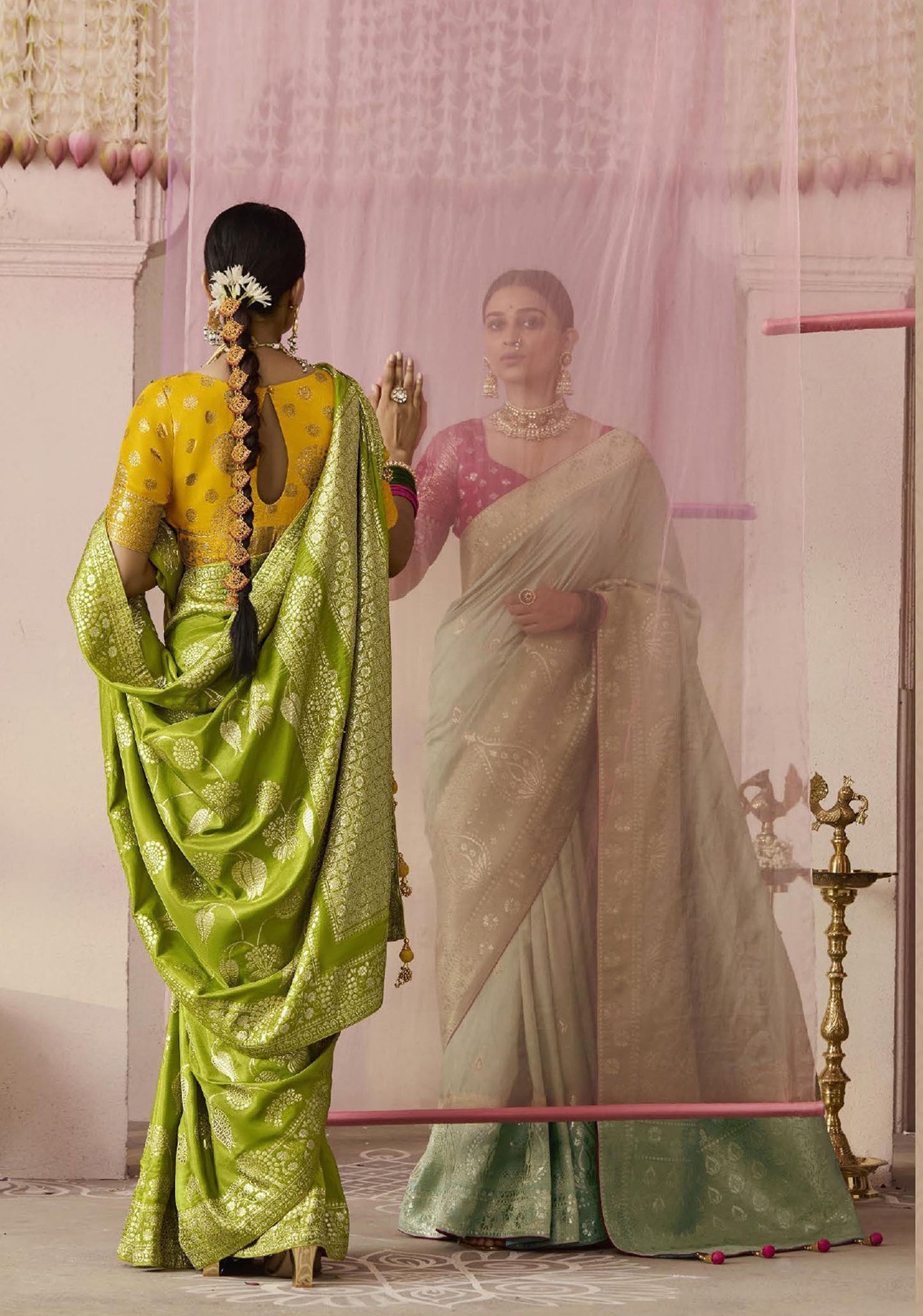 Chartreuse Green Dola Viscose Silk Premika Saree