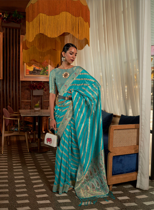 Blue Kahana Organza Meenakari Saree