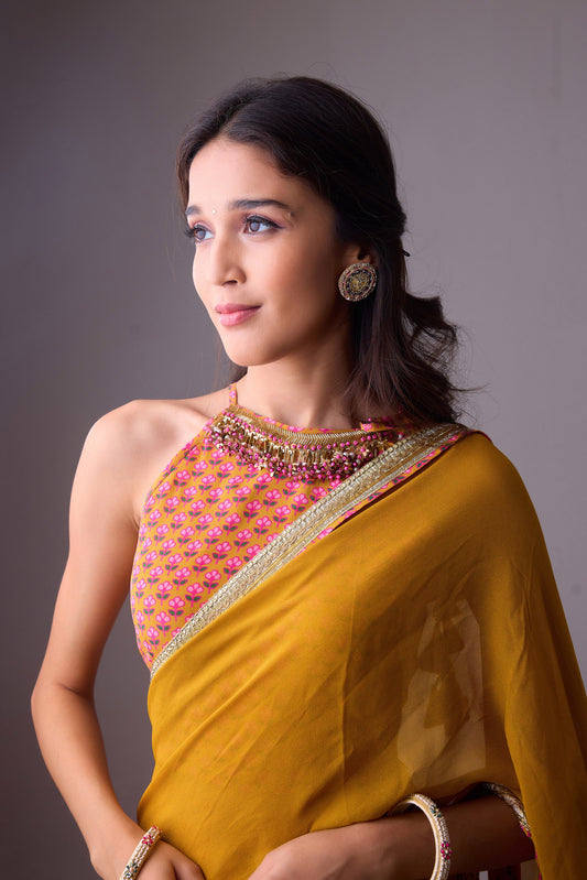 Pink Georgette saree with crepe blouse