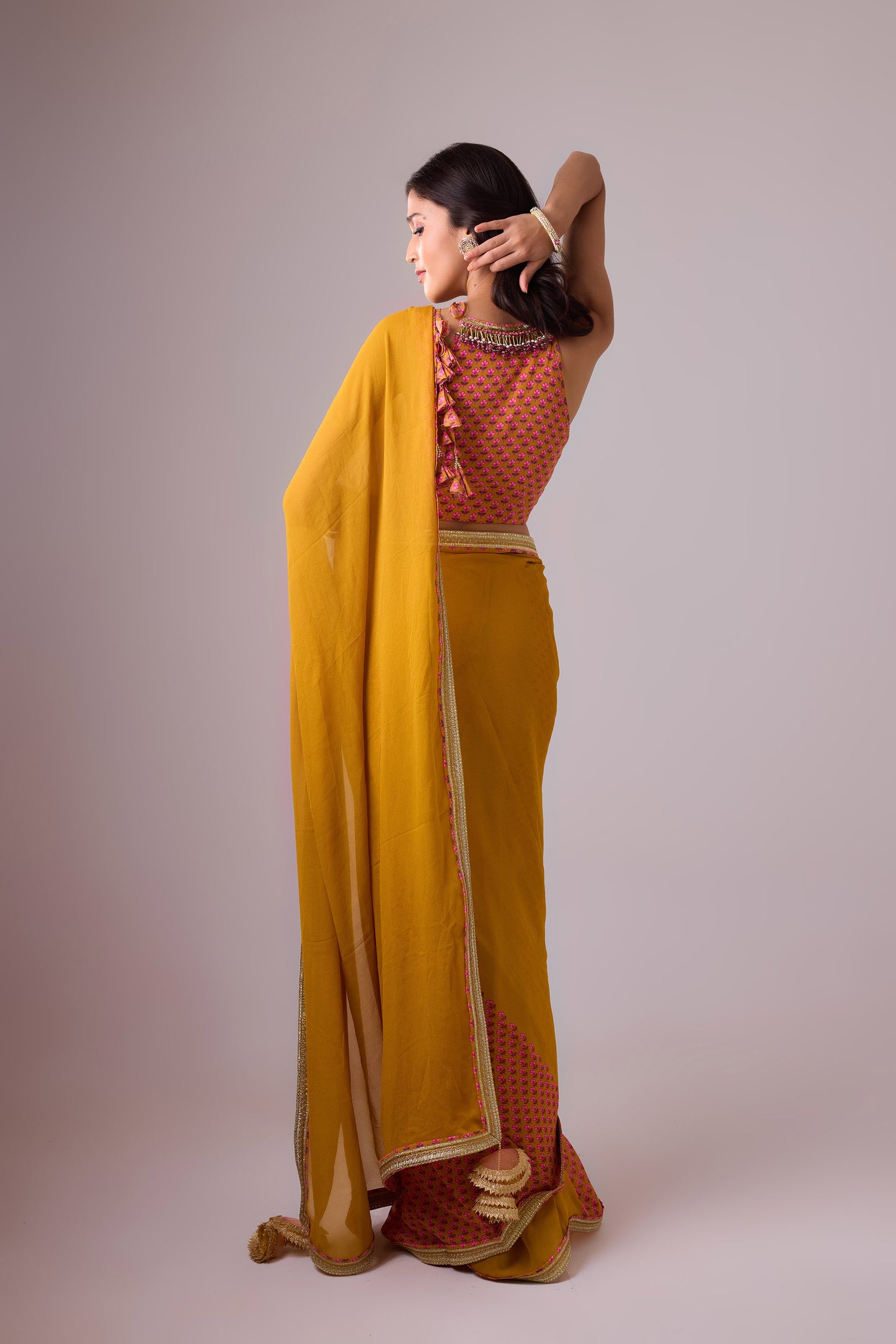 Pink Georgette saree with crepe blouse