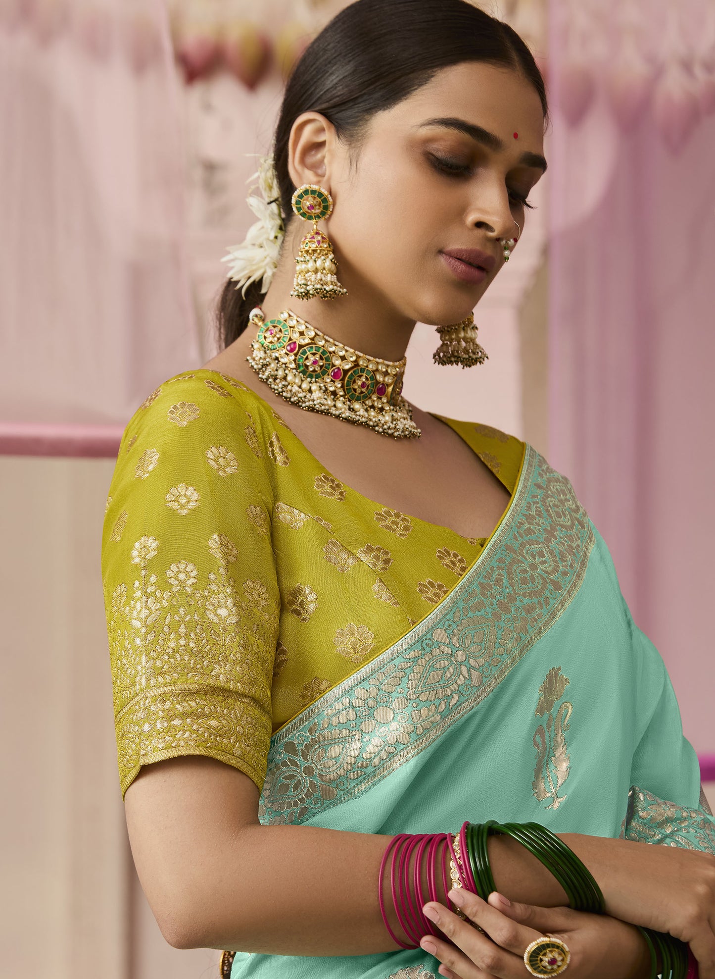 Aqua green Dola Viscose Silk Premika Saree