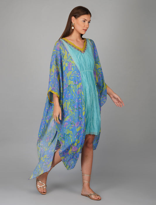 Flower Print Turquoise Blue Kaftan