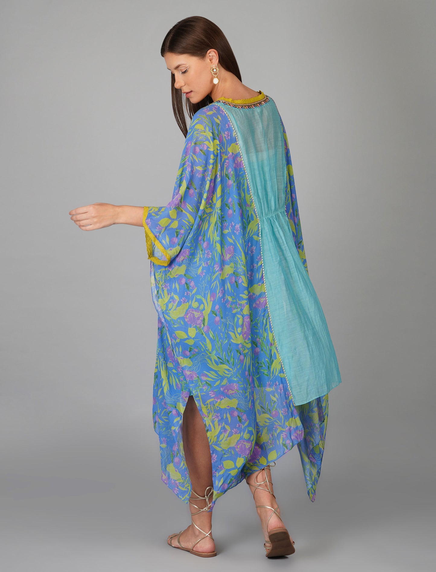 Flower Print Turquoise Blue Kaftan