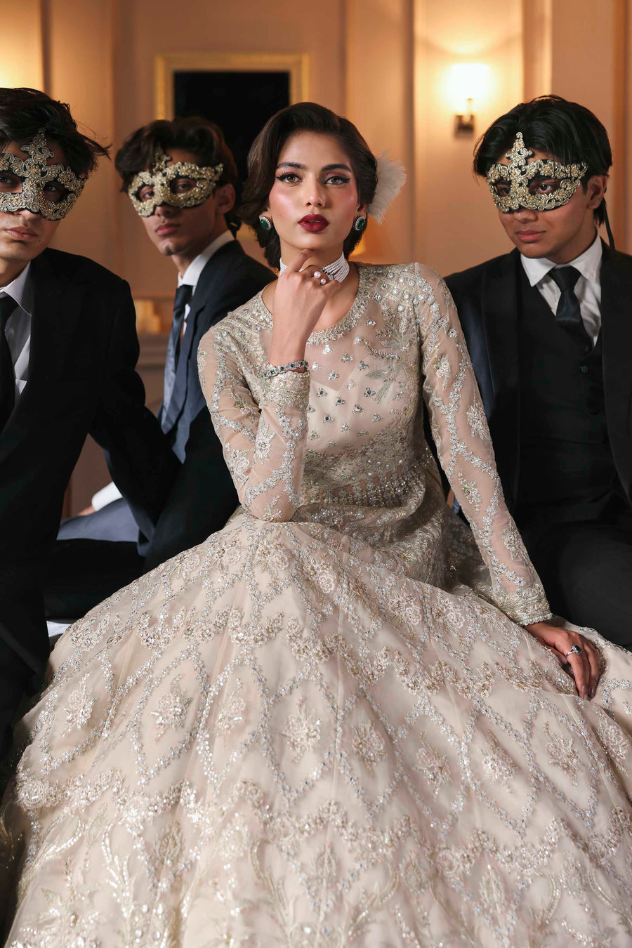 Gulnisa - Pastel Pink Organza Heavy Sequins Embroidered Wedding Anarkali