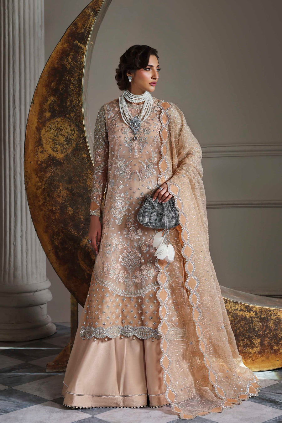 Aabroza - Peach Organza Heavy Embroidered Party Wear Dress Aabroza - Peach Organza Heavy Embroidered Party Wear Dress