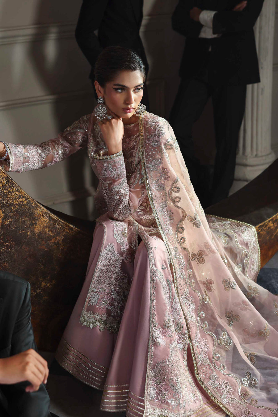 Shahmeena - Light Pink Organza Heavy Sequins Embroidered Wedding Salwar Kameez