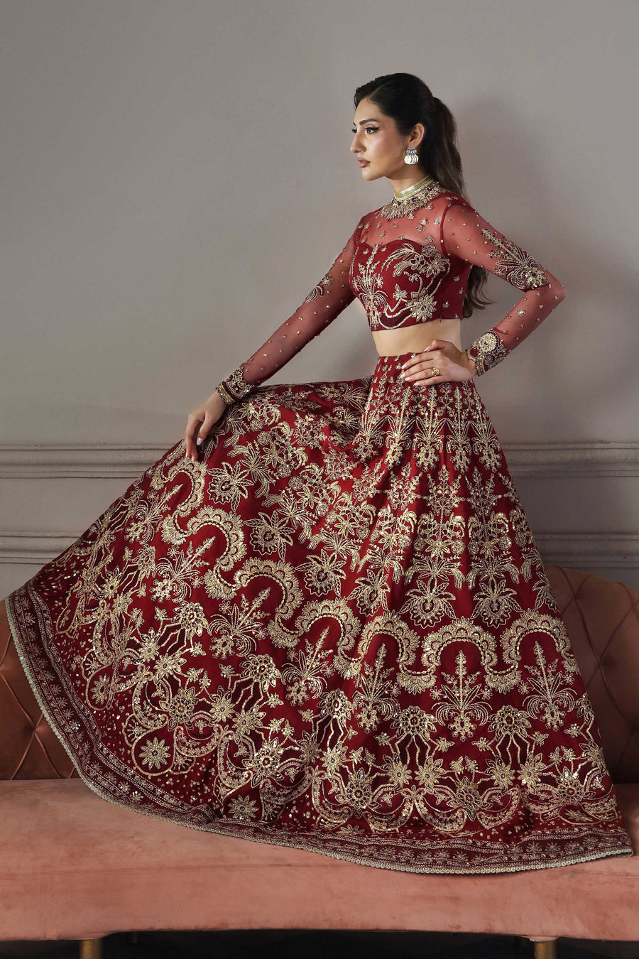 Shahbano - Red Net Heavy Embroidered Wedding Anarkali