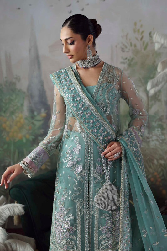 Shahnaz - Green Net Heavy Embroidered Wedding Salwar Kameez