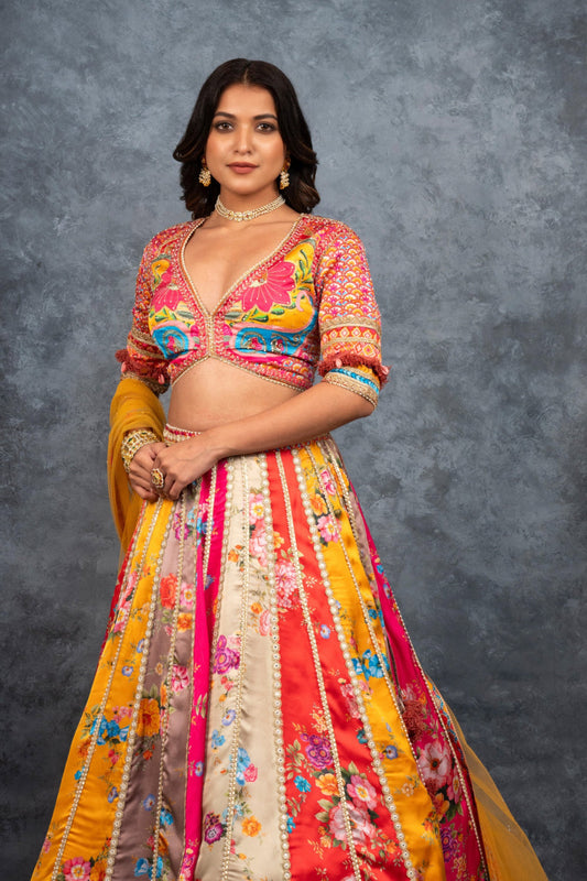 Multicolour soft silk printed lehenga choli