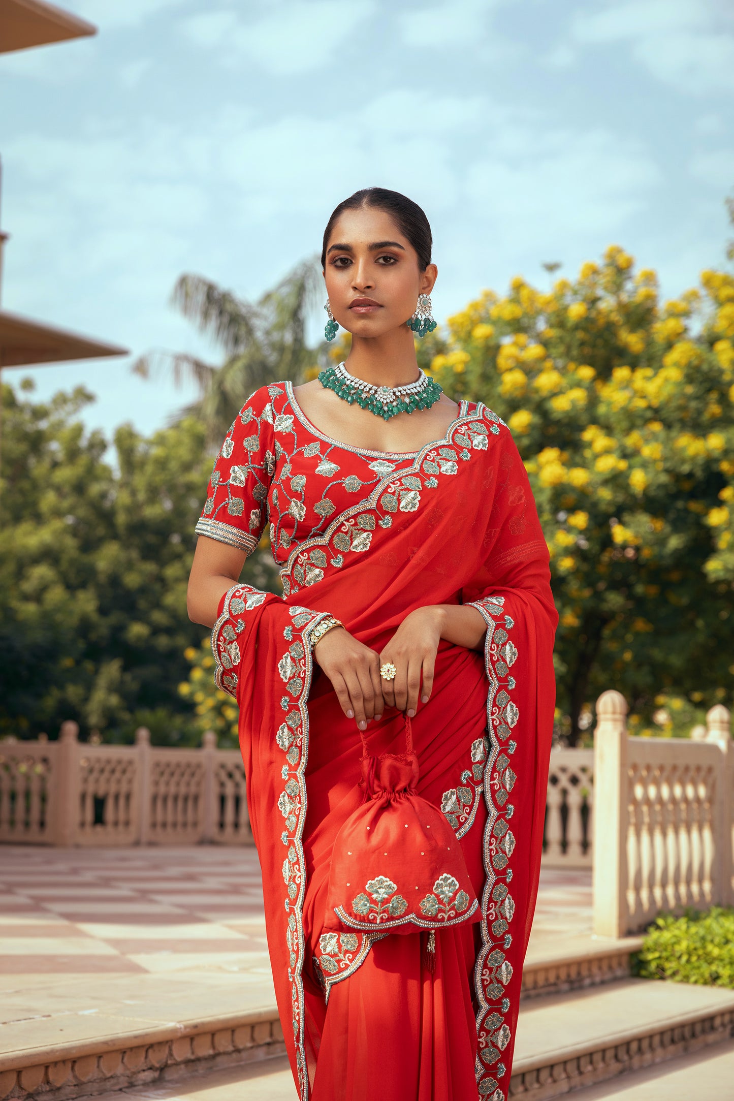 Mira Georgette Red Designer Saree Set