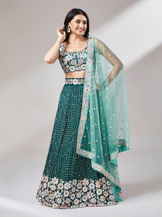 Teal Georgette heavy Sequinse embroidery Lehenga