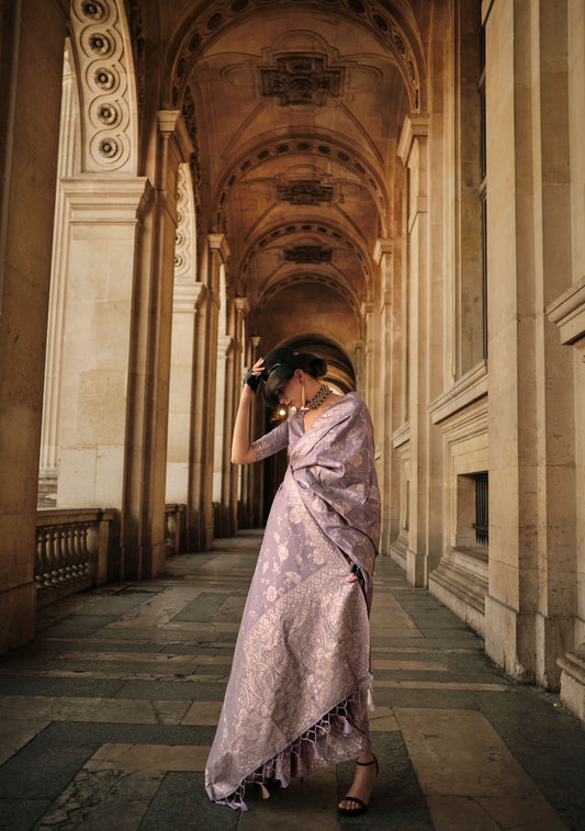 Lavender Kaasha Silk Gota Handloom Saree