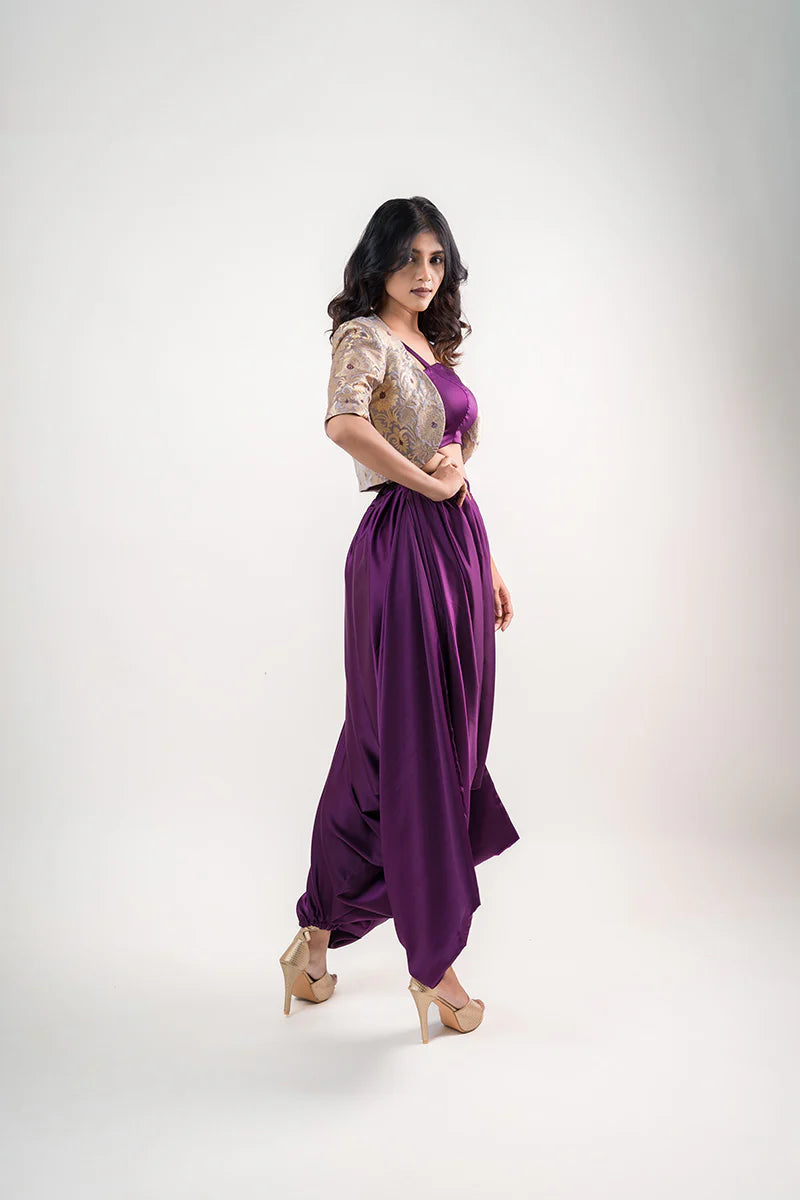 Royal Purple Crop Top with Modern Afghani Pants