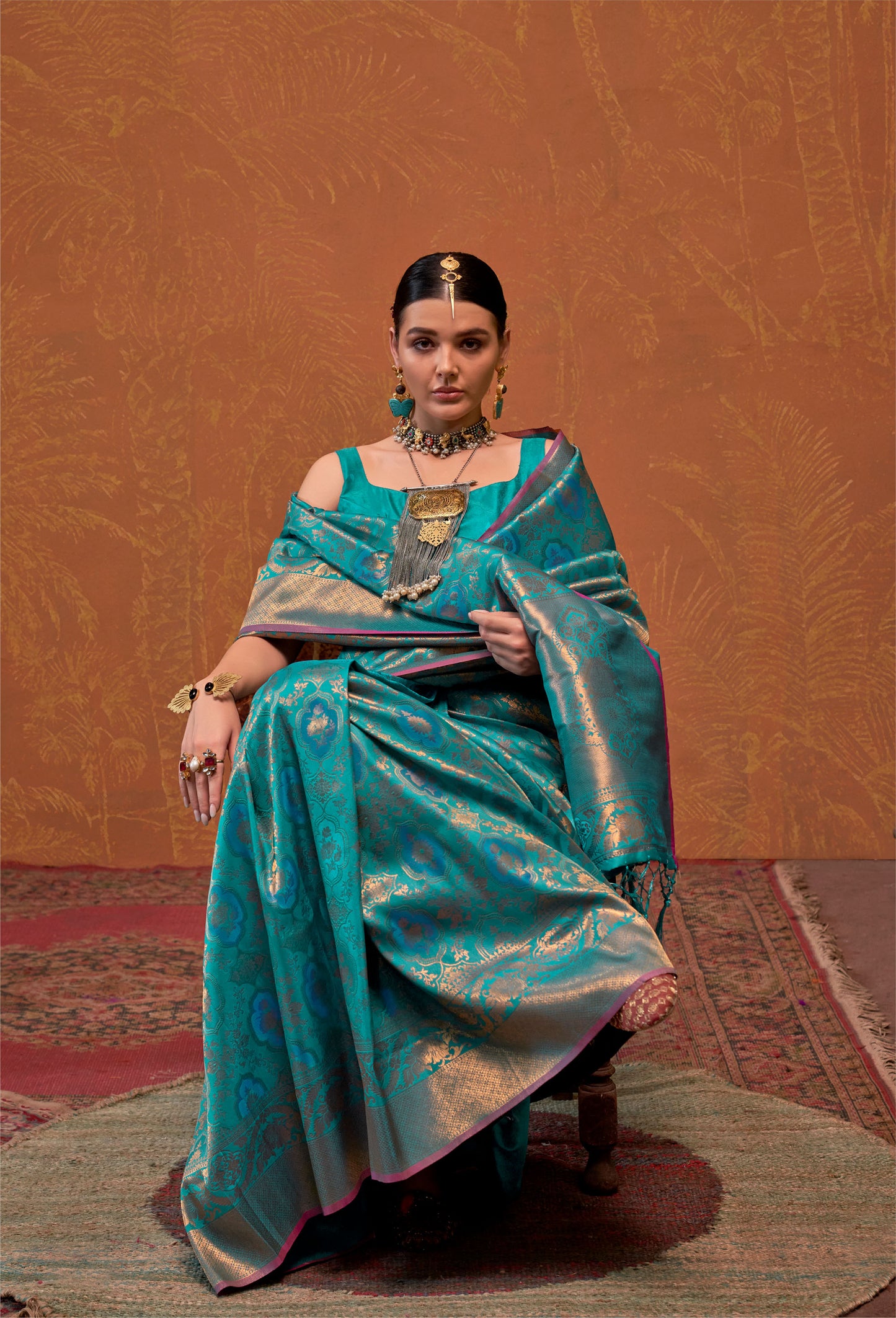 Teal Green Kaala Ruby Handloom Silk Saree