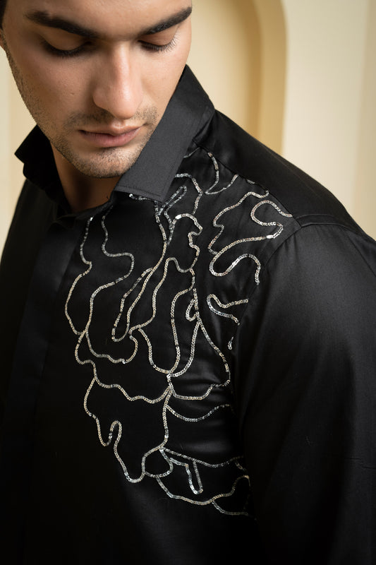 Black Cotton satin Sterling Party Wear Shirt
