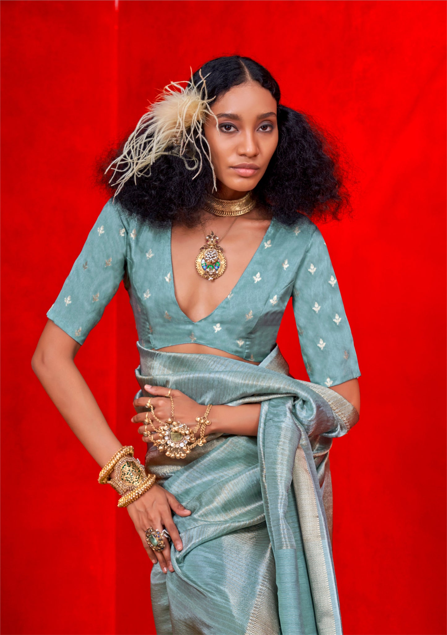 Green Kontigo Pure Viscose Zari Tissue Saree