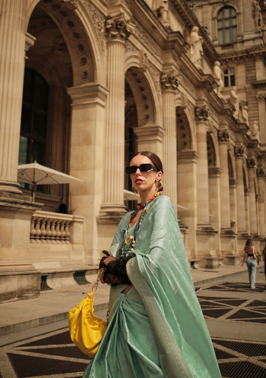 Green Kavinci Silk Pure Satin Handloom saree