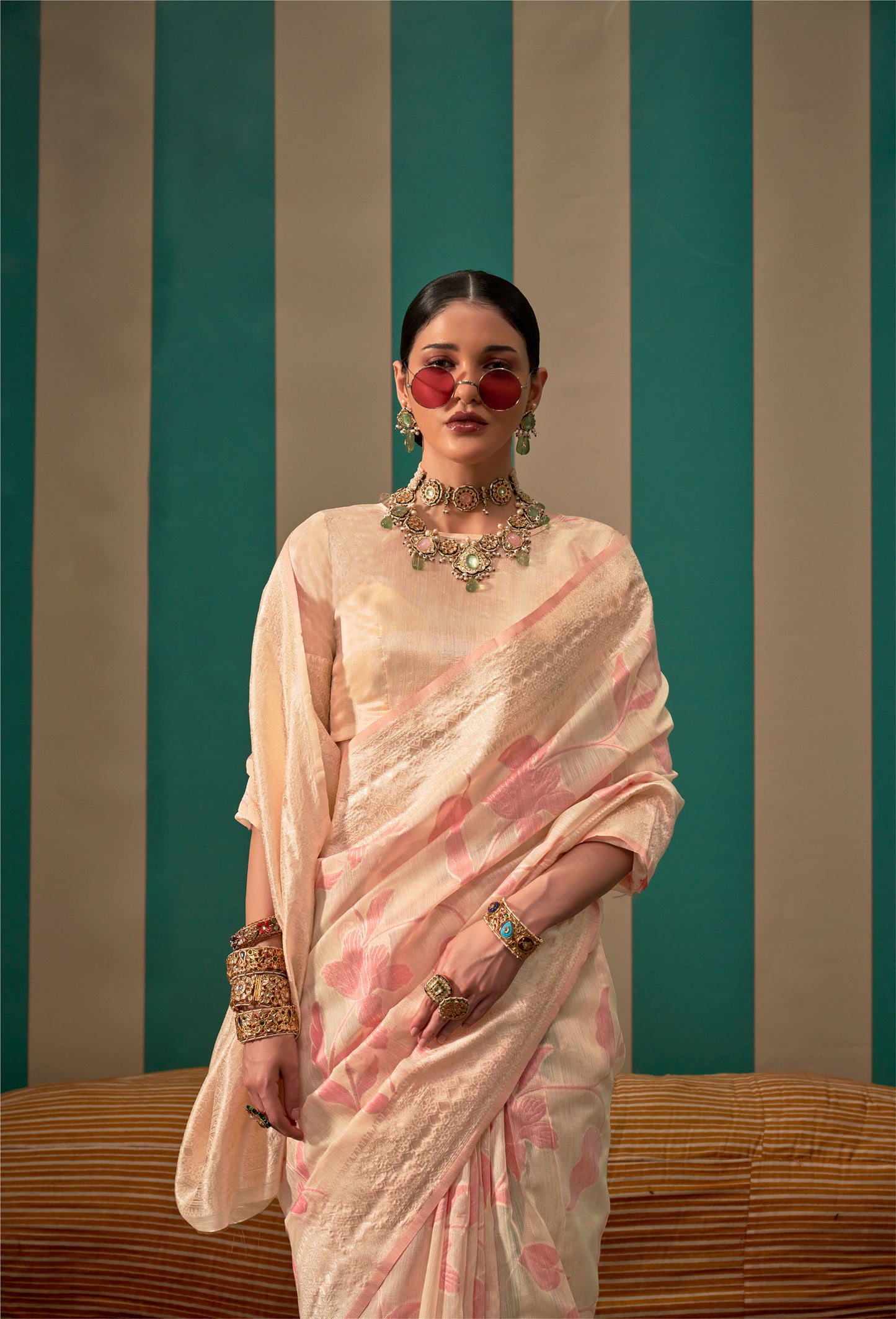 Peach Kapri Linen Handloom Silk Saree