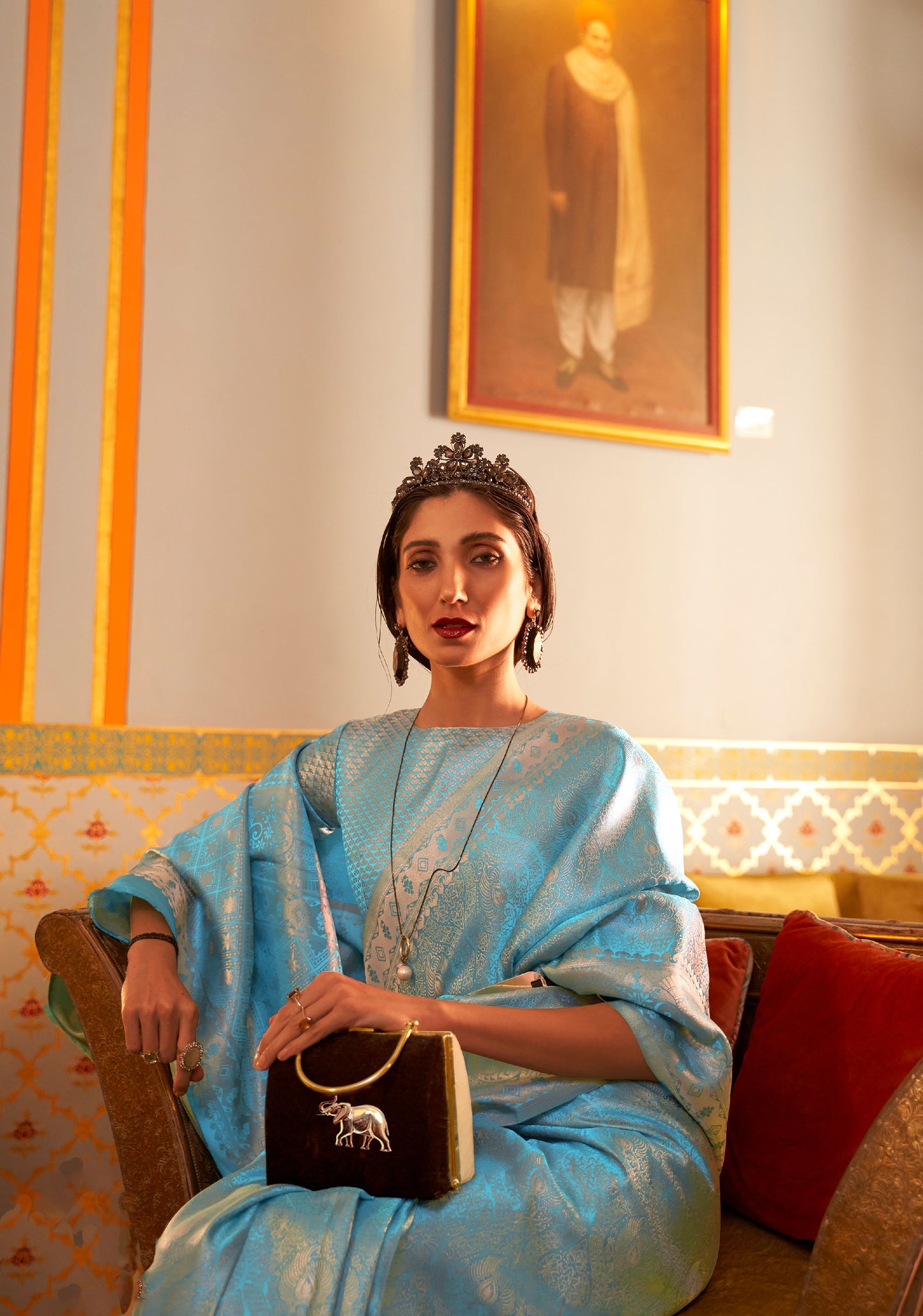 Blue Kanupama Silk Nylon Satin Woven Saree