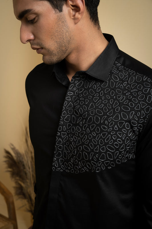 Black Giza Cotton Distorted Plain Shirt