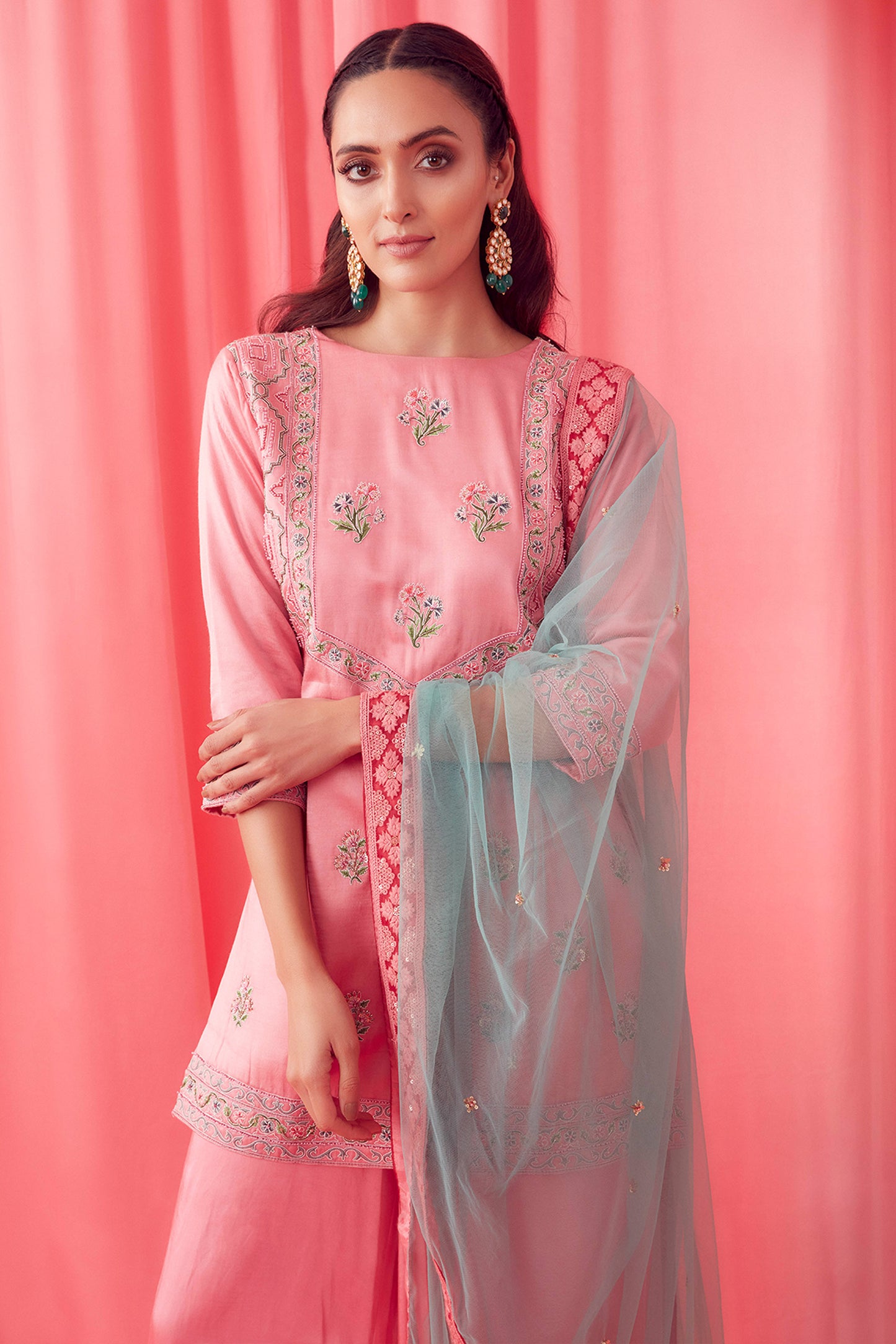 Soft Pink Dori Embroidered Sharara Set - Aarambh