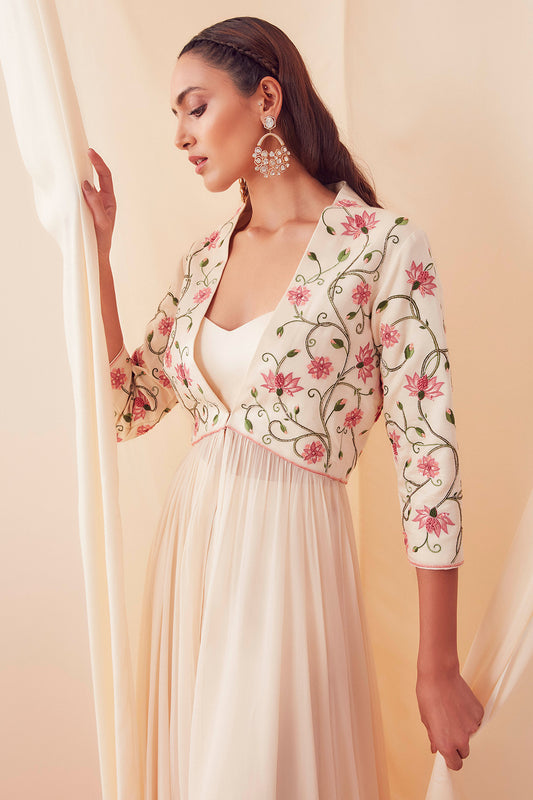 Ivory Lotus Garden Jacket Set - Aarambh