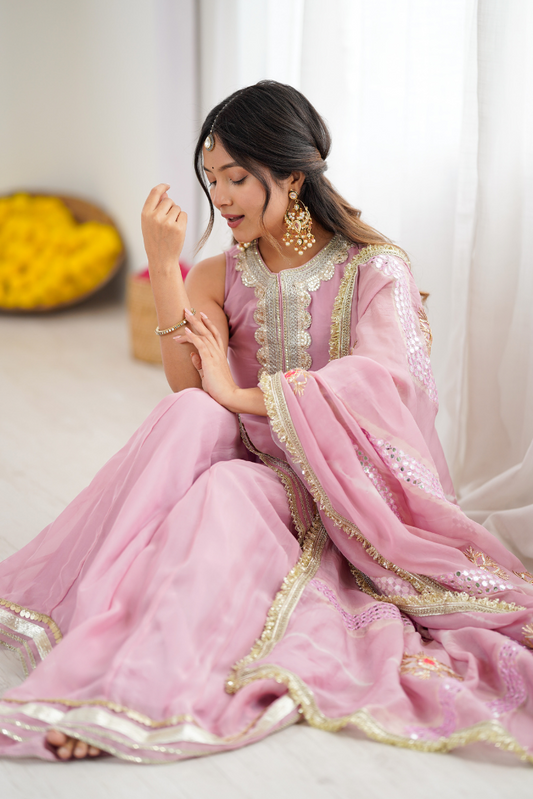 Jannat Mauve Pink Organza Sangeet Sharara Set