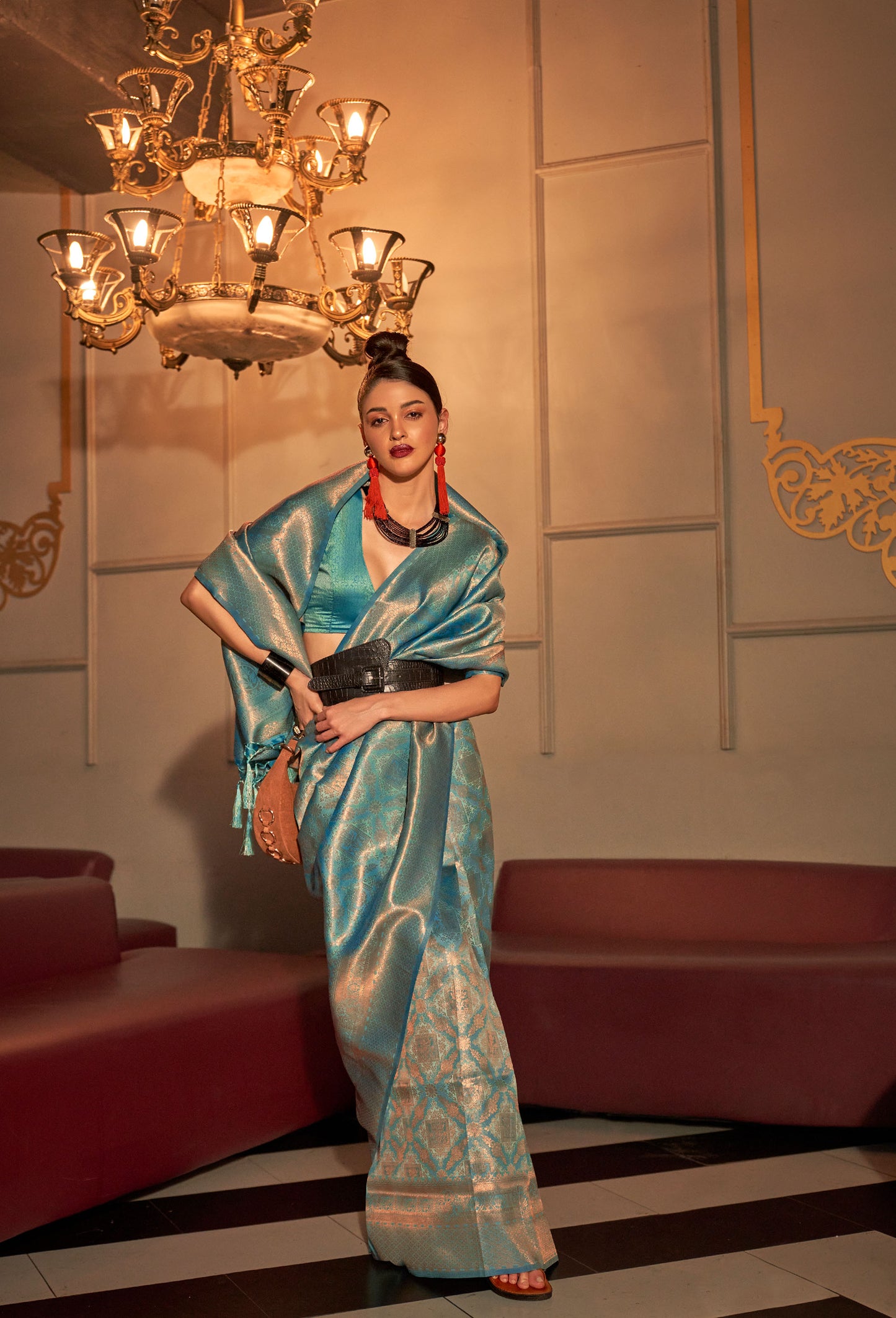 Teal Blue Kanvi Senses Two Tone Handloom Weaving Silk Saree