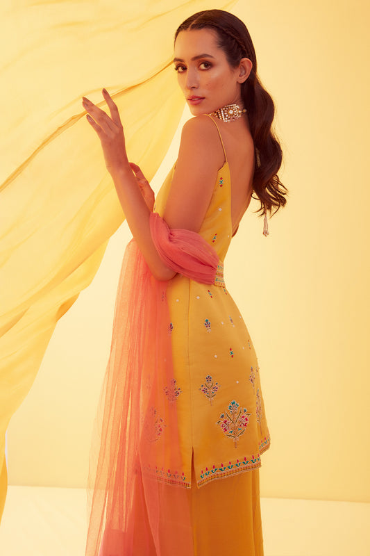 Canary Yellow Mughal Motifs Sharara Set - Aarambh