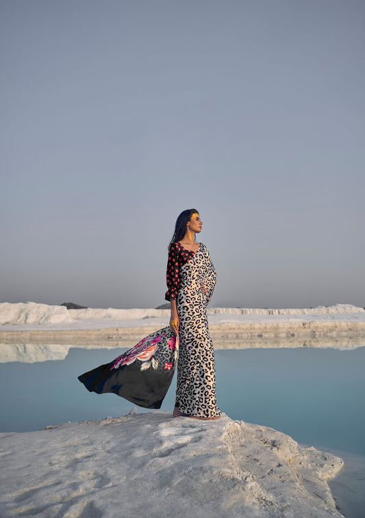 Beige Black Kasa Digital Print Saree