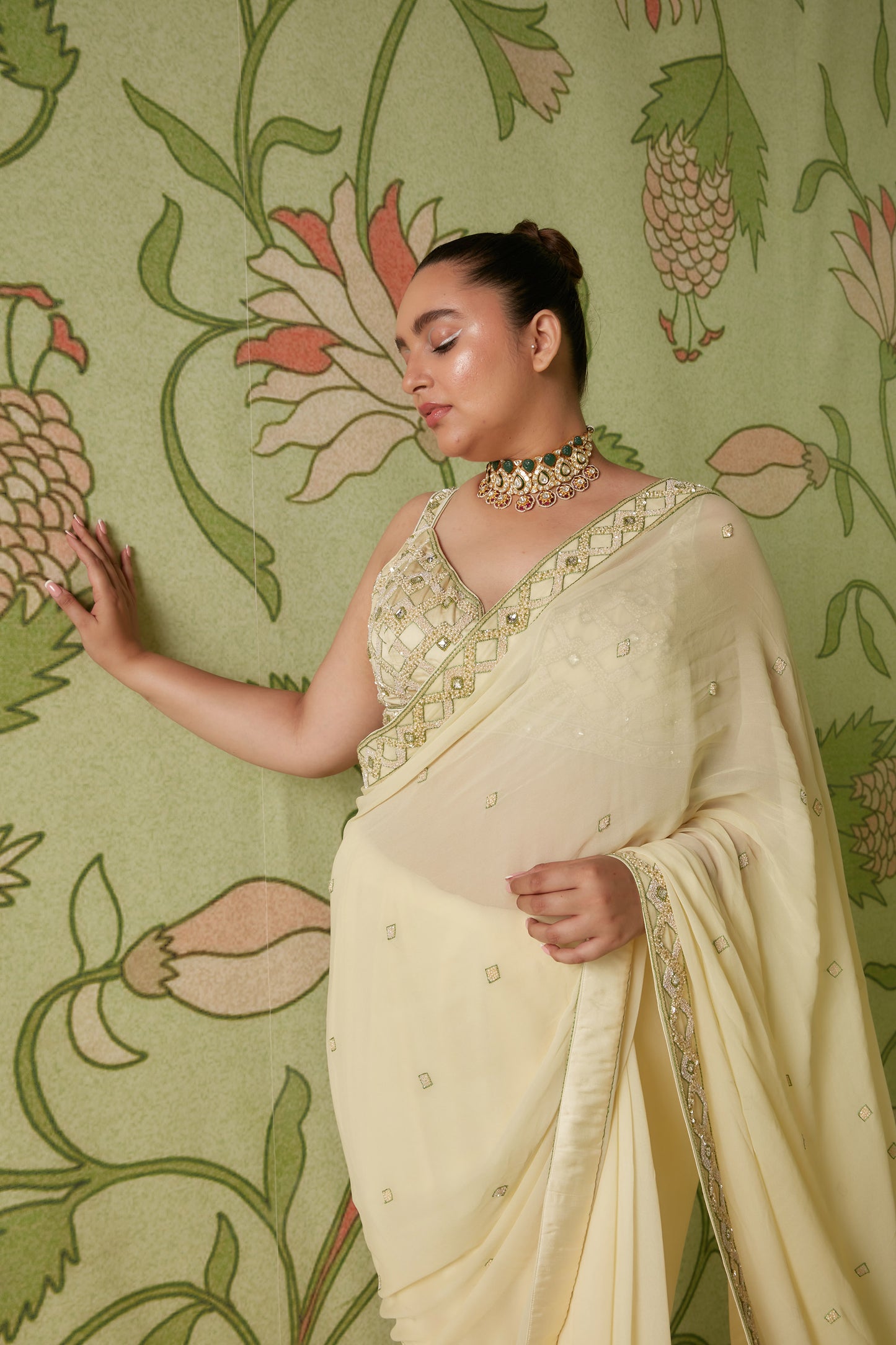 Ivory Signature 3D embroidered Georgette Hunar Saree