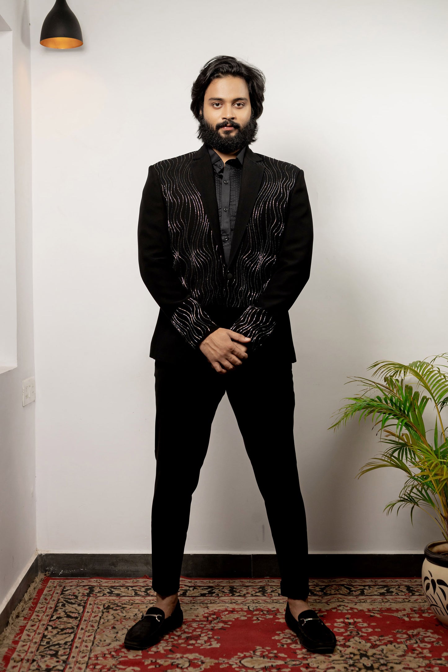 Alish Black Imported Suiting Silver Thread Embroidered Party Wear Blazer