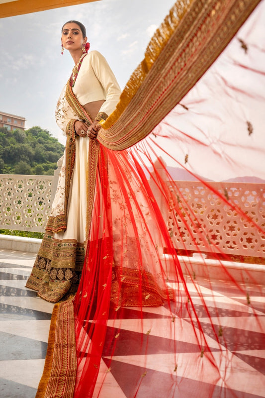 Ivory soft silk lehenga choli with pita work