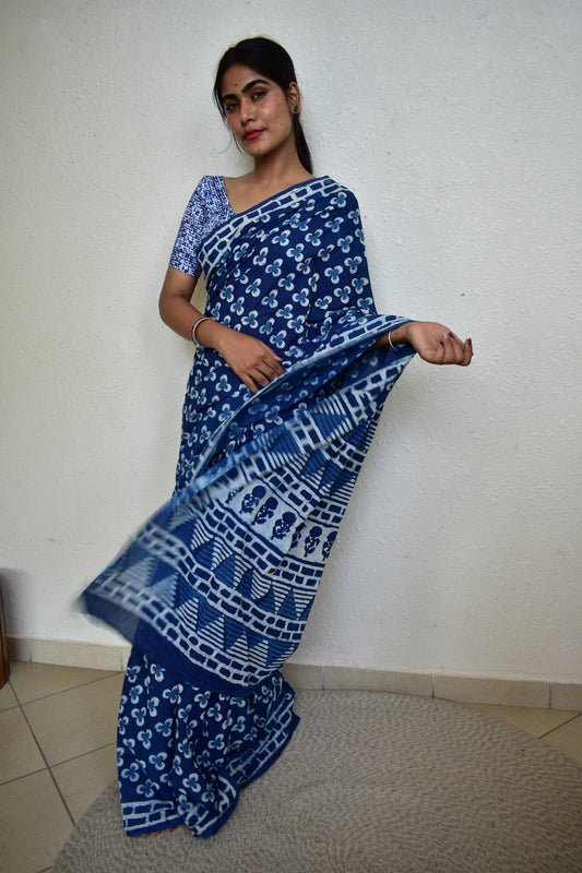Indigo Twilight - Indigo Collection - Blue Cotton Mulmul Saree