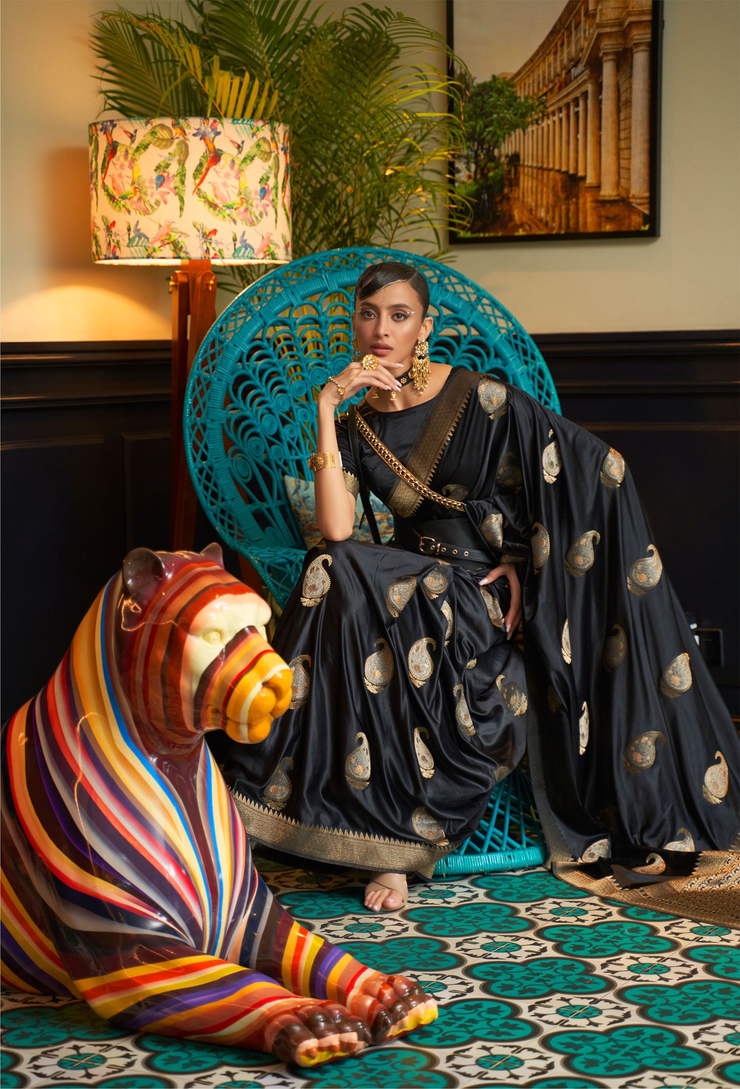 Black Kushaq Silk Nylon Pure Satin Saree